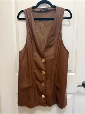 ZARA Brown Faux Leather Button Front Vest